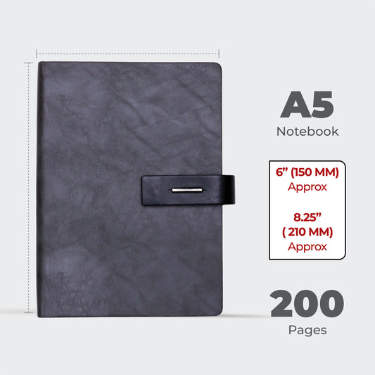 FOR U Crysia A5 Notebook with Pen Holder & Metal Lock - Grey
