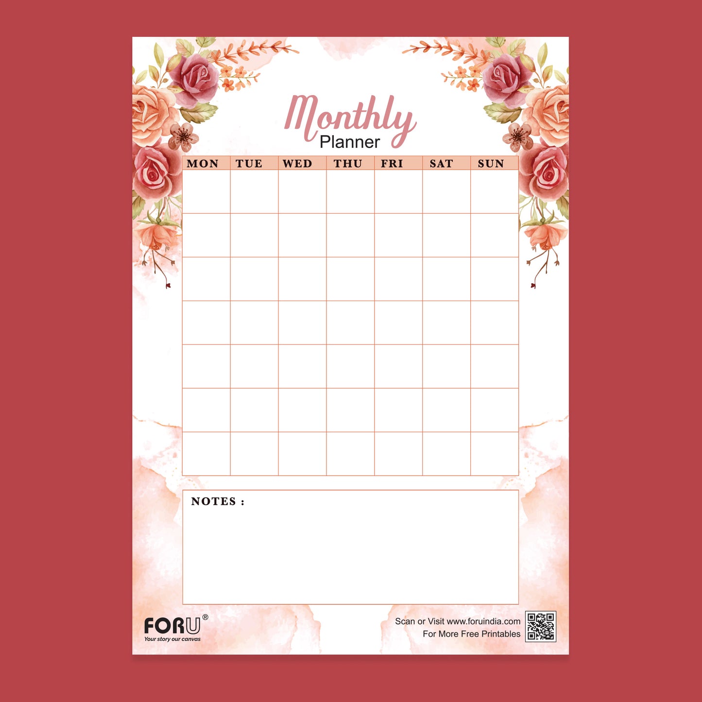 Free monthly Planner printable pdf download