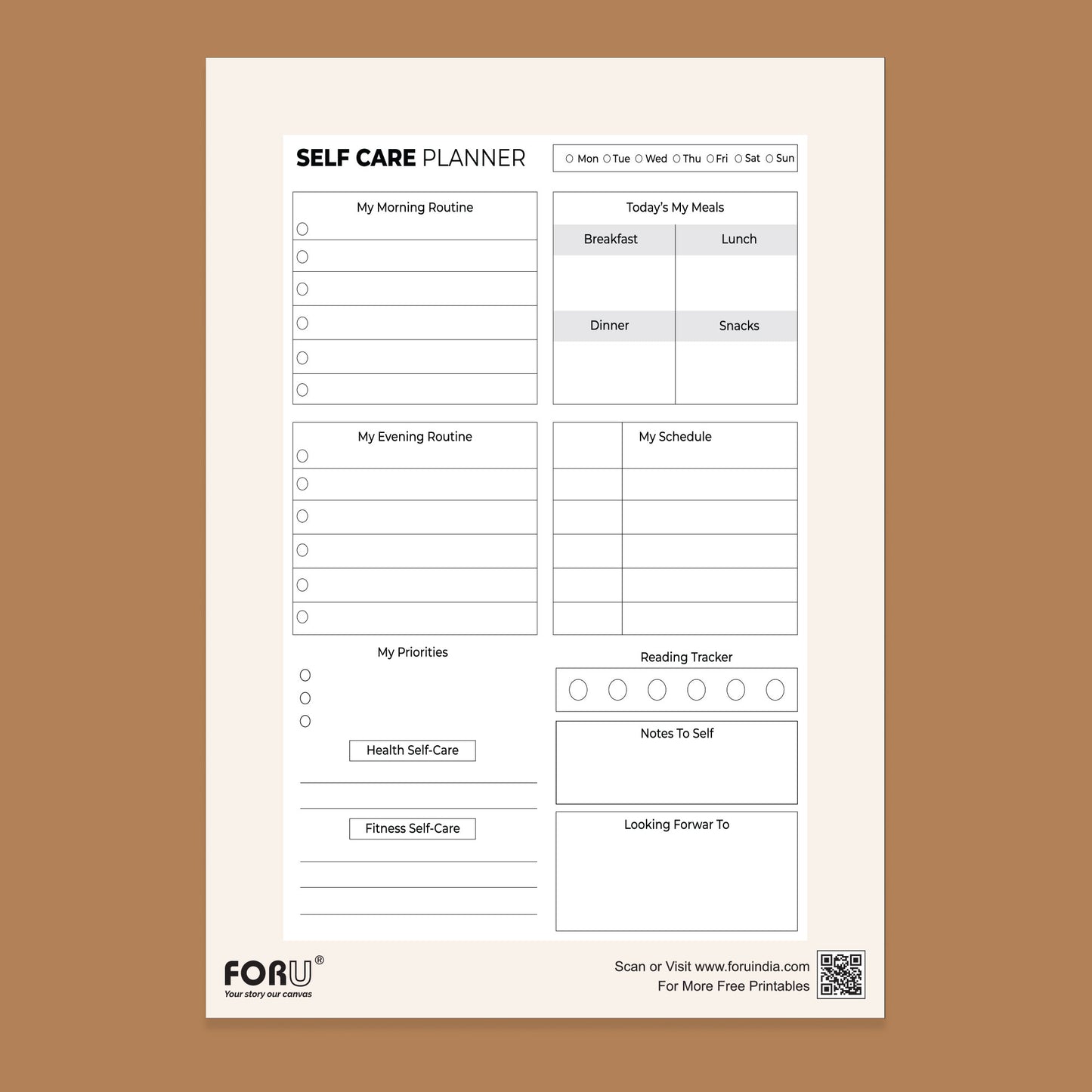 free Self care planner template pdf download