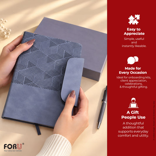 3 in 1 Gift Set | A5 Grey Notebook, Pen & Metal Keychain | Diwali Gift