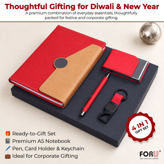 4 in 1 Gift Set | A5 Notebook, Stylus Pen, Card Holder & Keychain