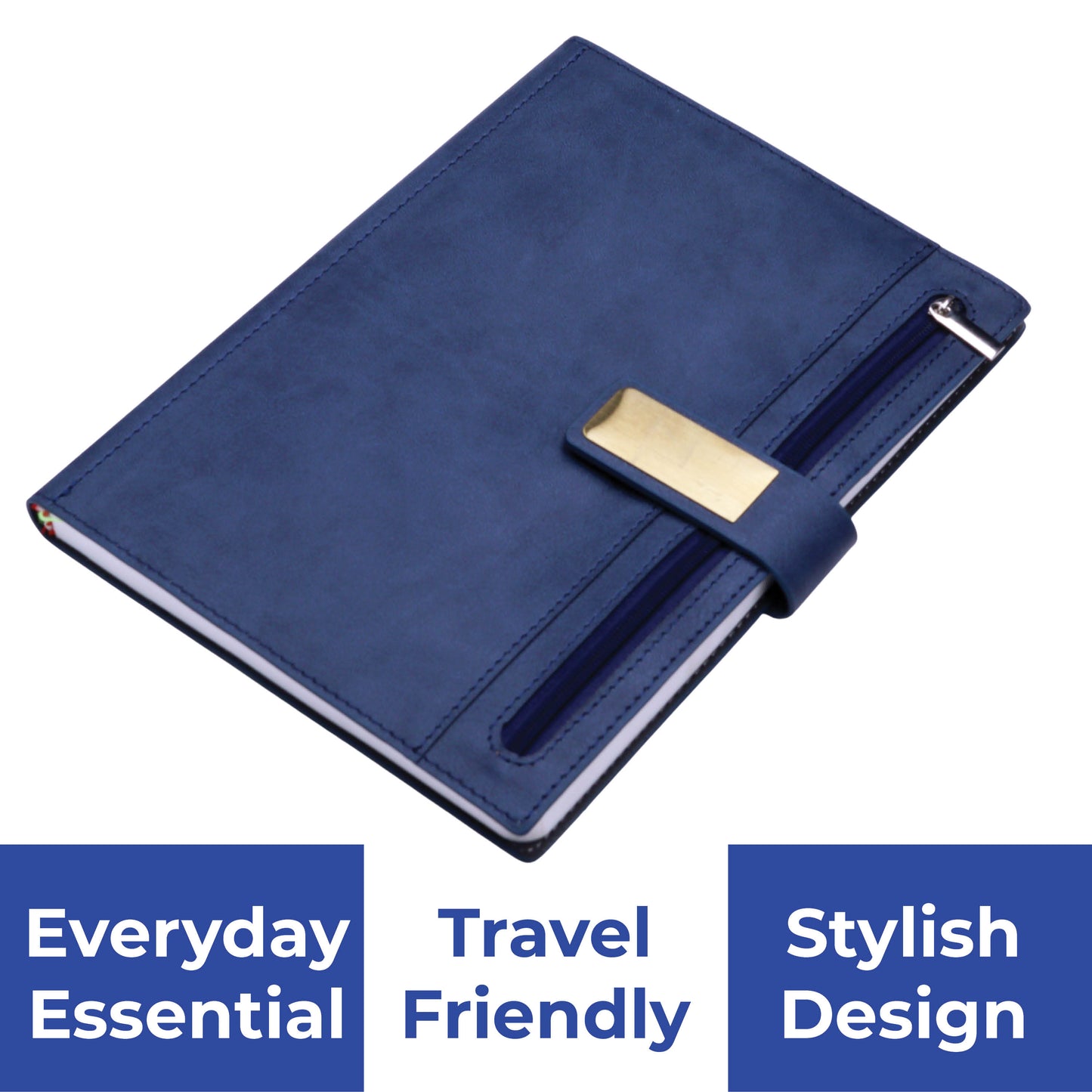 FOR U Elano A5 Zipper Pocket Blank Journal - Blue