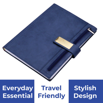 FOR U Elano A5 Zipper Pocket Blank Journal - Blue