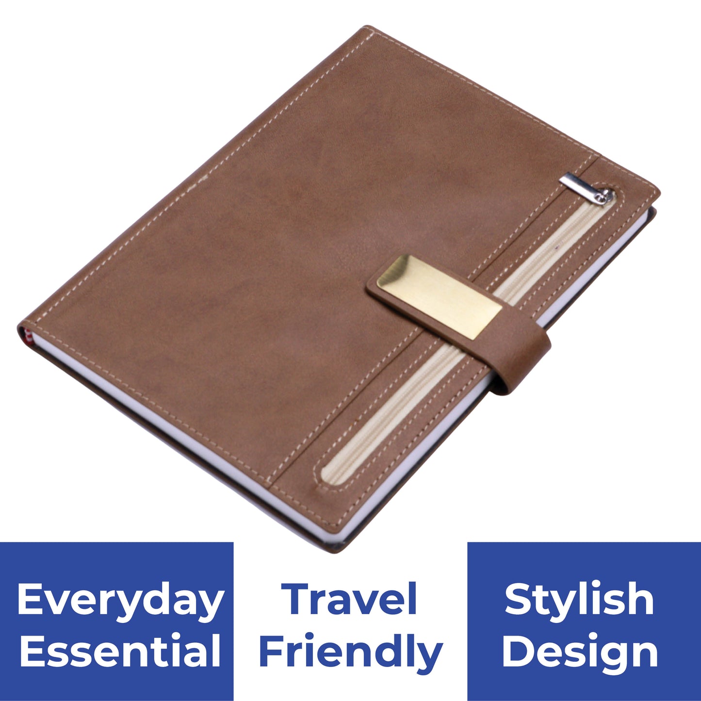FOR U Elano A5 Zipper Pocket Blank Journal - Brown
