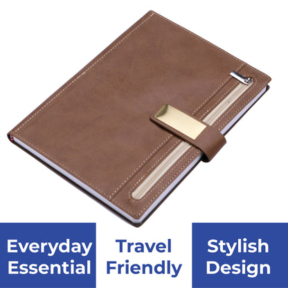 FOR U Elano A5 Zipper Pocket Blank Journal - Brown
