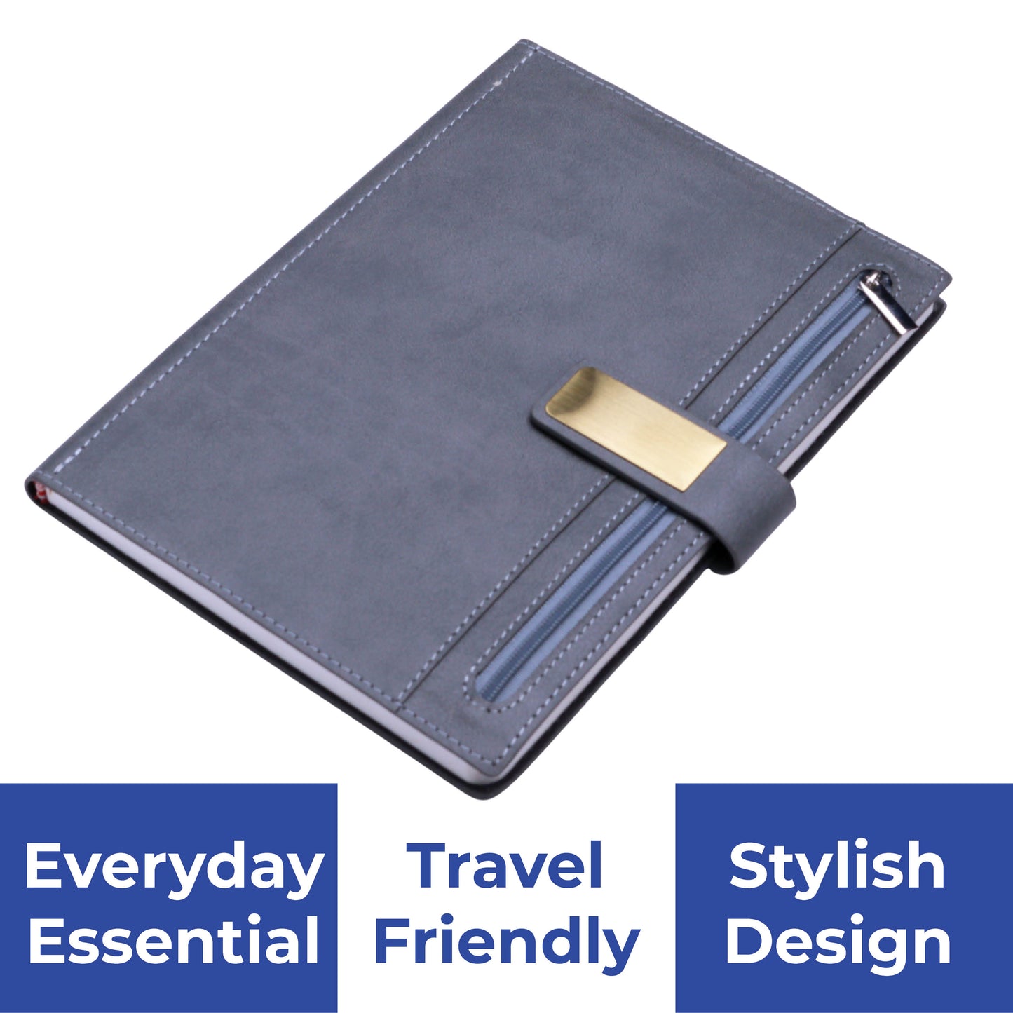 FOR U Elano A5 Zipper Pocket Blank Journal - Grey