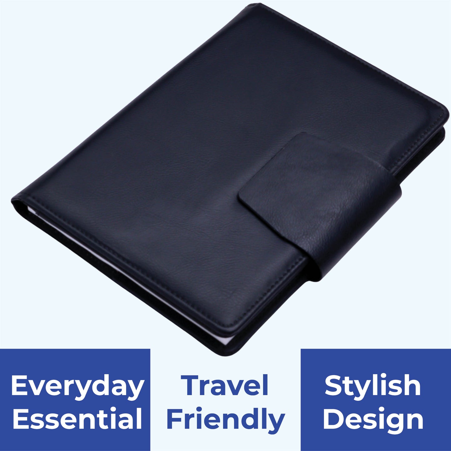 FOR U Zyric A5 Refillable Blank Journal - Card Holder, Magnetic Flap - Black