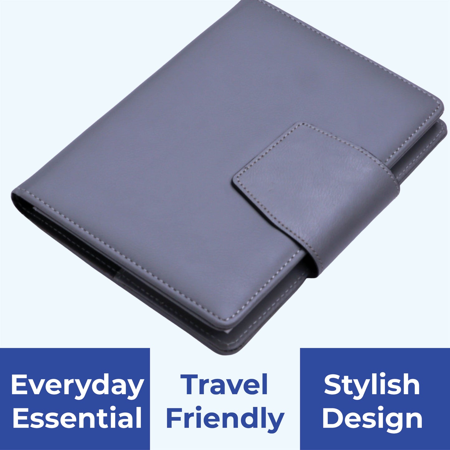 FOR U Zyric A5 Refillable Blank Journal - Card Holder, Magnetic Flap - Grey