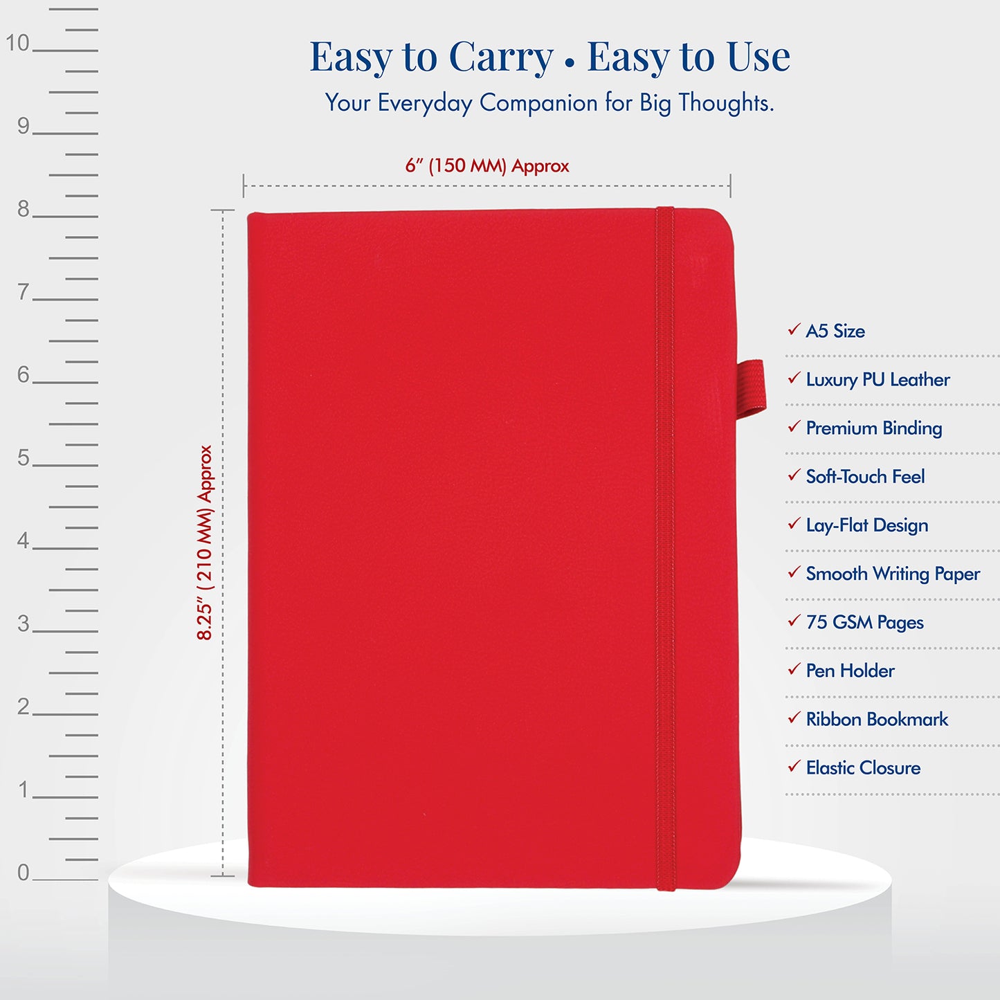 FOR U Frisco A5 Undated Notebook Diary with Elastic Closure & Pen Holder