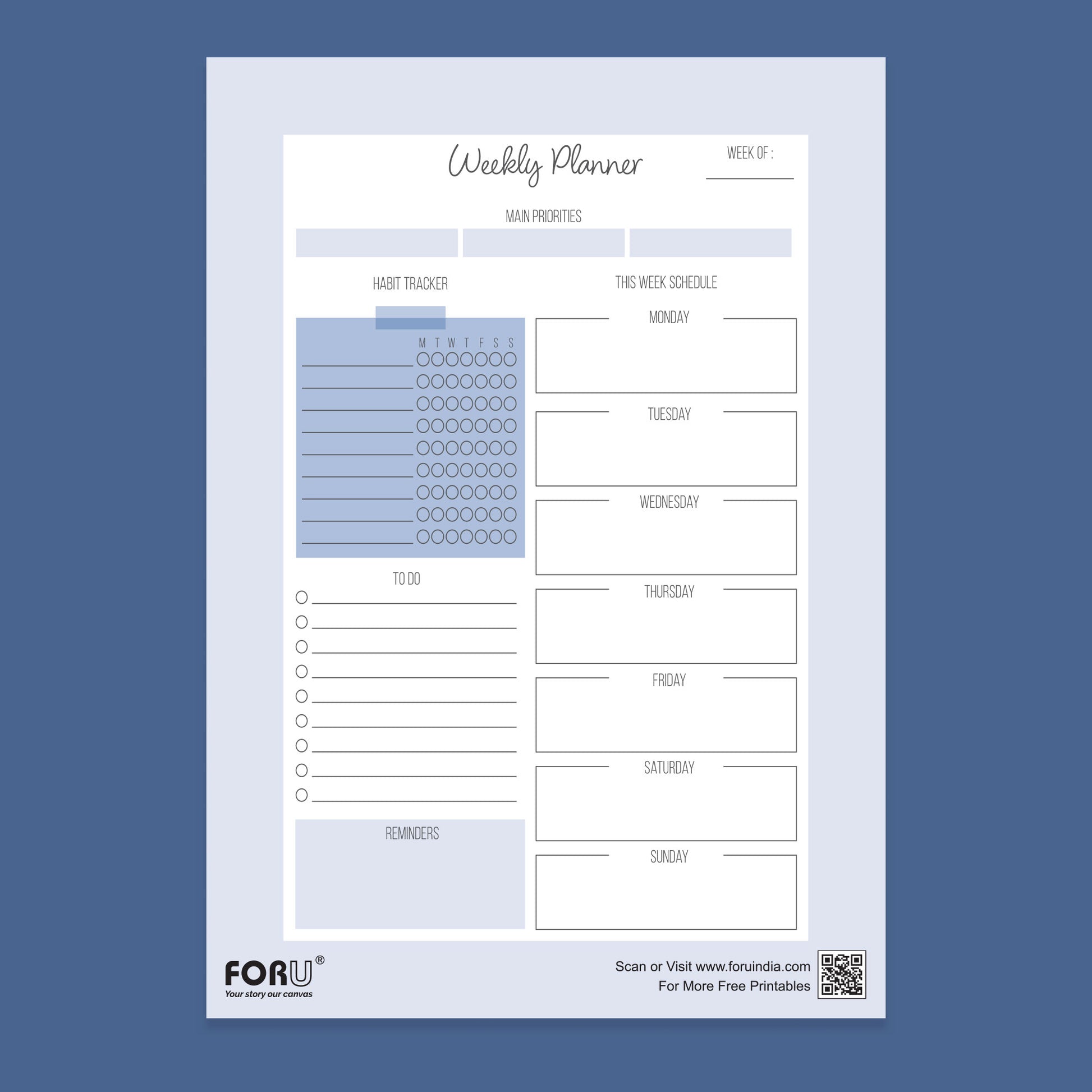 Free Minimal weekly calendar printable pdf download