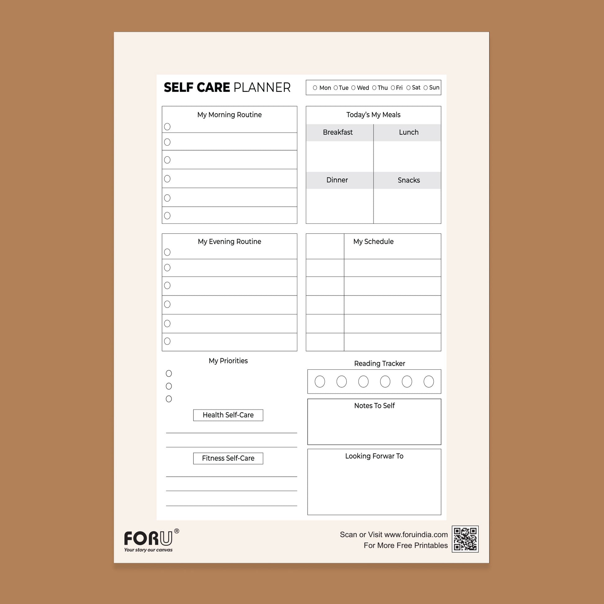 free Self care  planner template pdf download