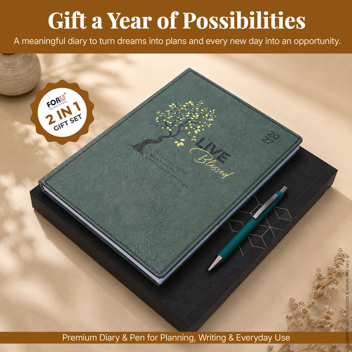 FORU 2027 Unique New Year Diary Gift Set | 2 in 1 Diary & Pen Combo