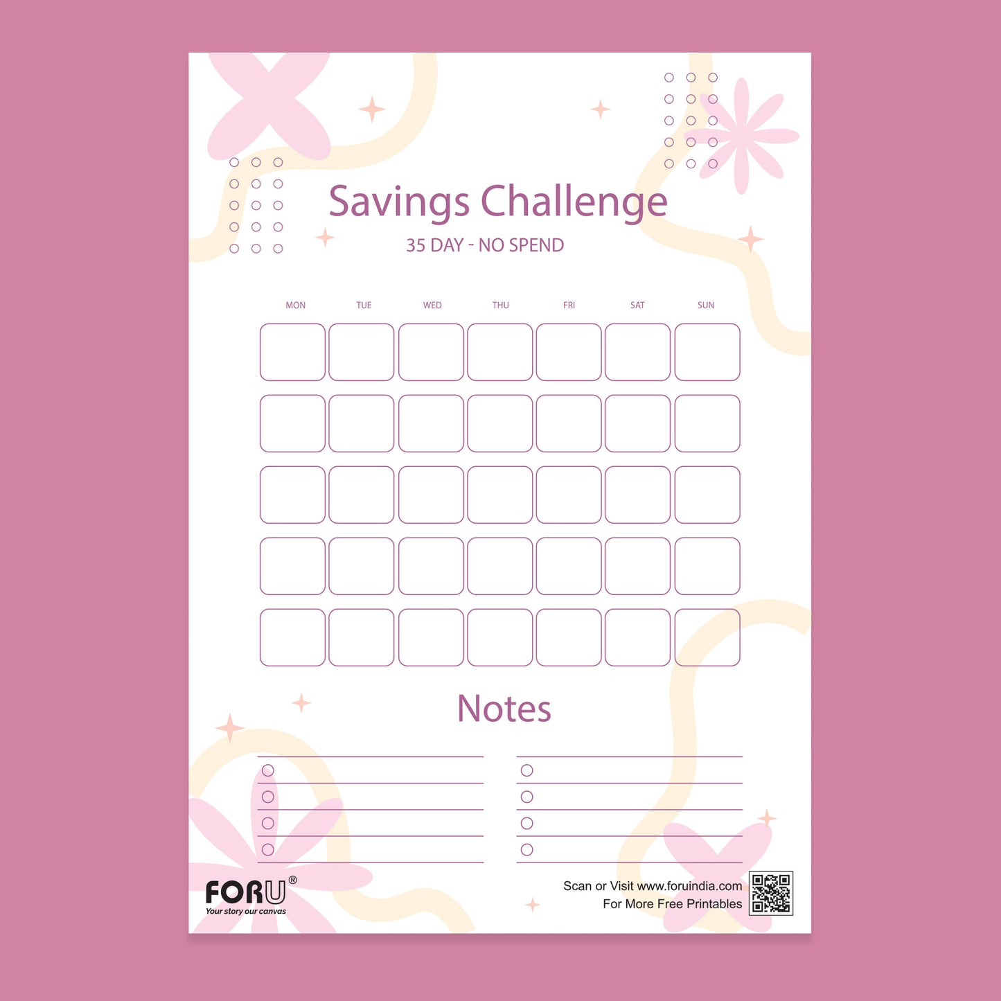 free printable 35-Days Savings Challenge pdf download