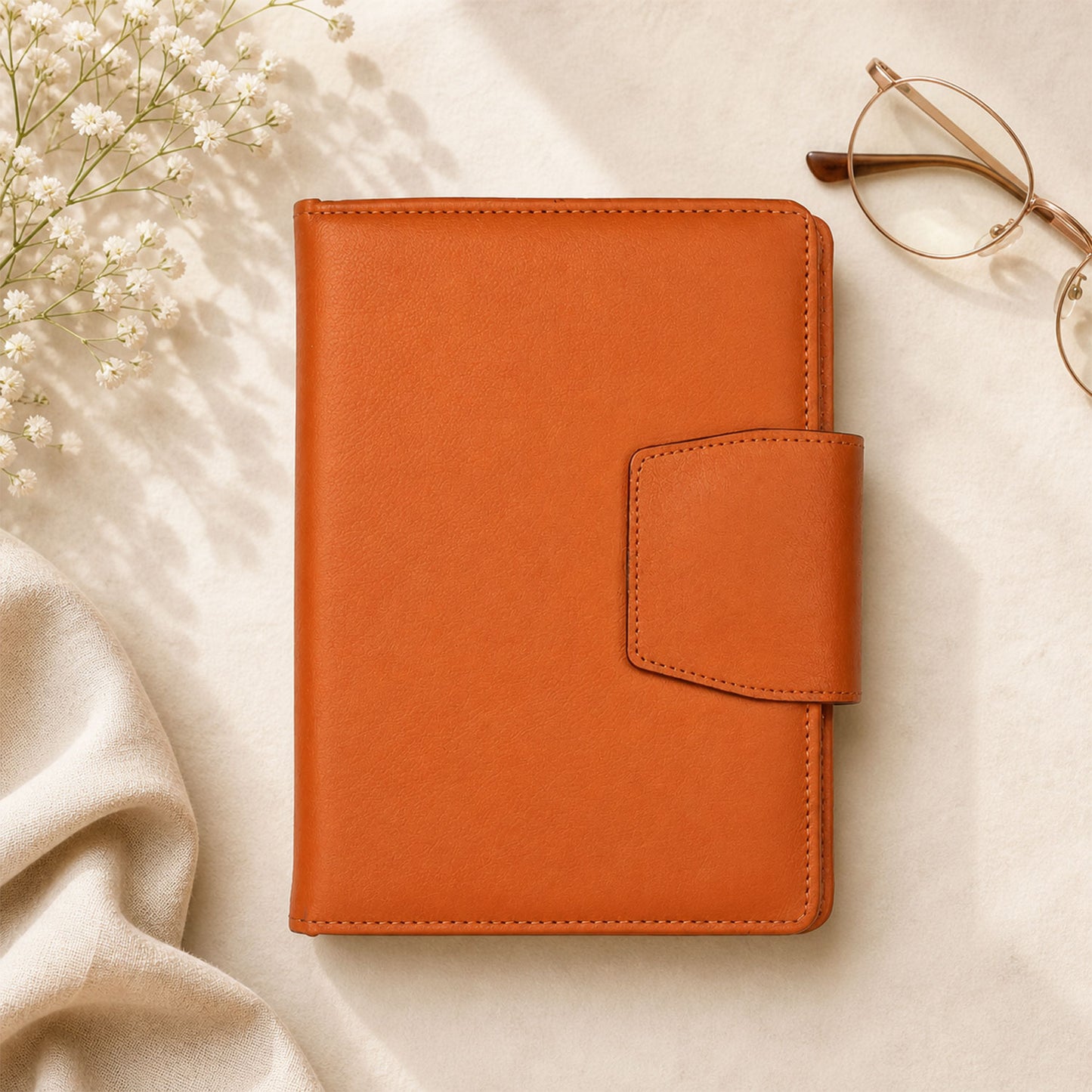 FOR U Zyric A5 Refillable Blank Journal - Card Holder, Magnetic Flap - Tan