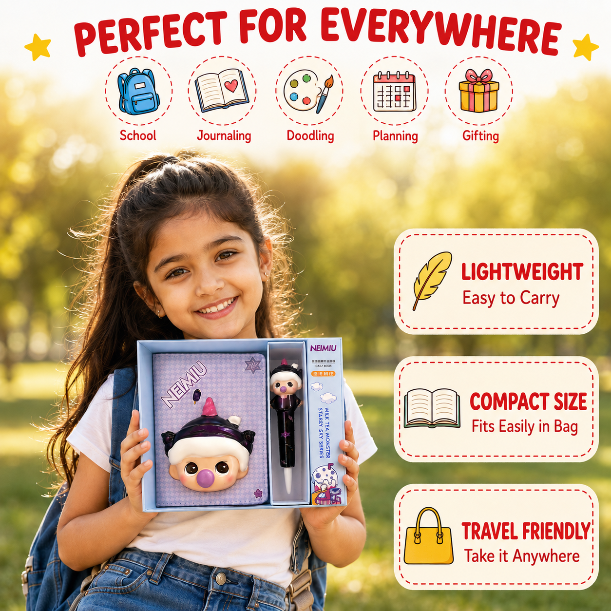 Cute Kawaii Diary & Pen Gift Set with 3D Squishy Cartoon Character