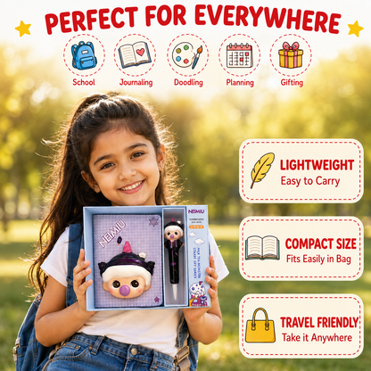 Cute Kawaii Diary & Pen Gift Set with 3D Squishy Cartoon Character