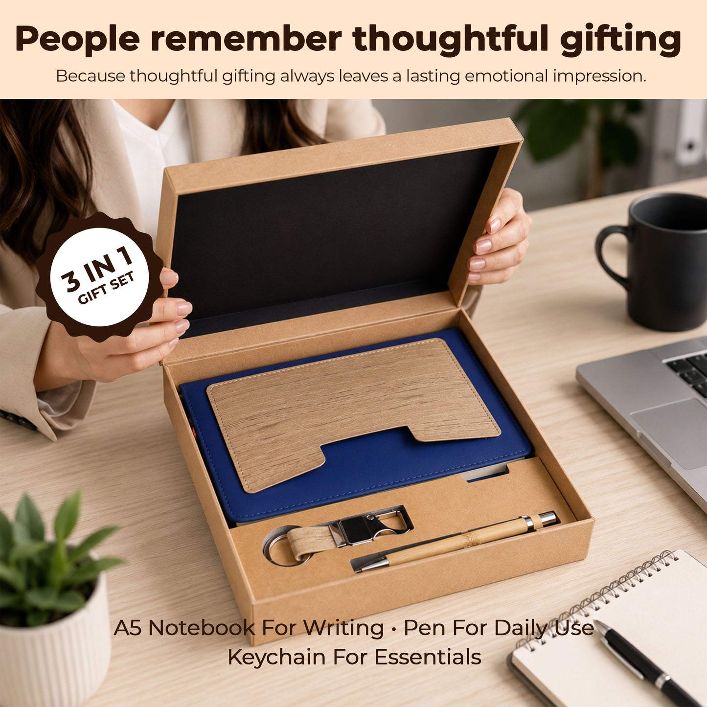 Customizable 3-in-1  Premium Writing Gift Hamper - Blue
