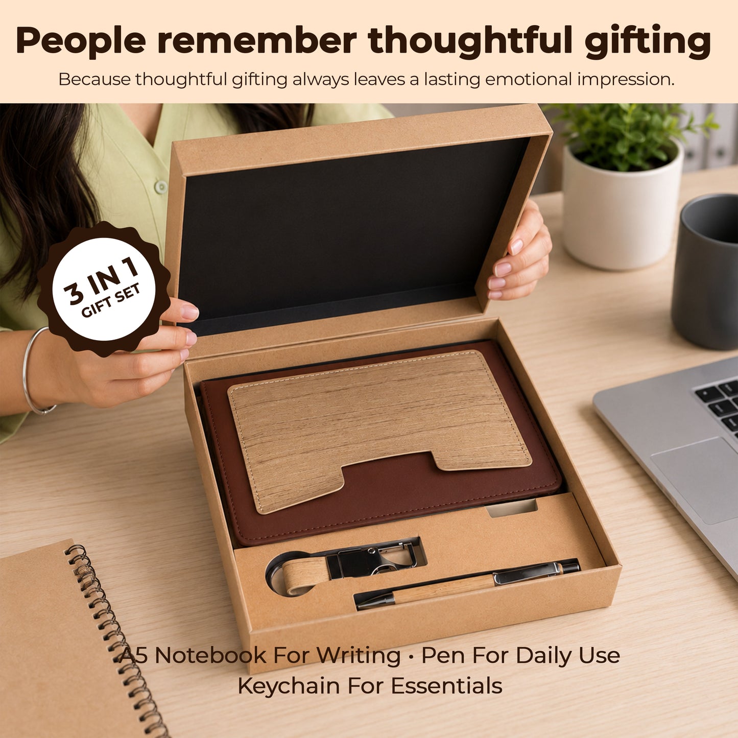 Customizable 3-in-1  Premium Writing Gift Hamper - Brown