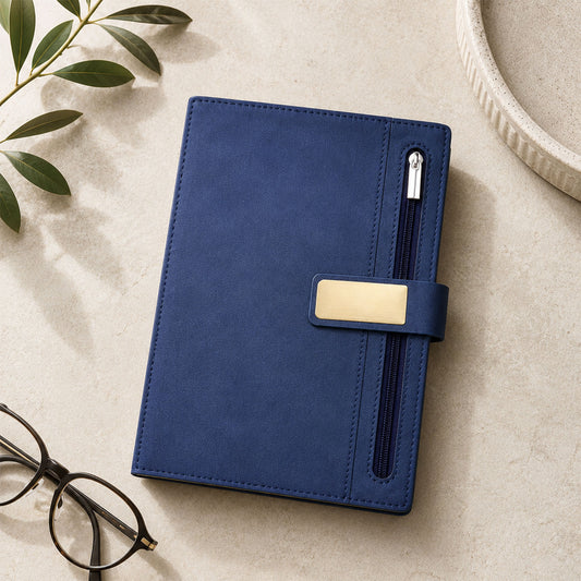 FOR U Elano A5 Zipper Pocket Blank Journal - Blue