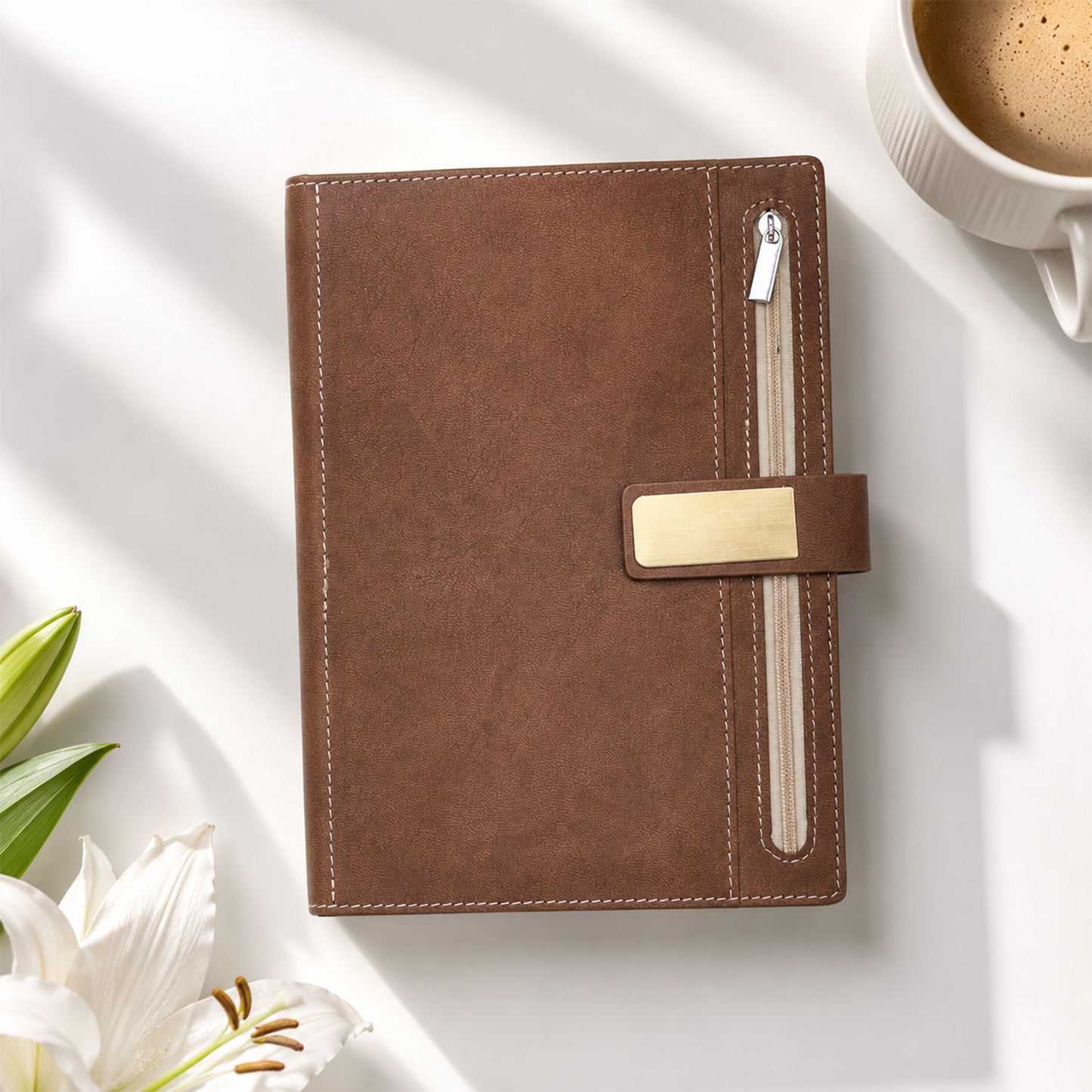 FOR U Elano A5 Zipper Pocket Blank Journal - Brown