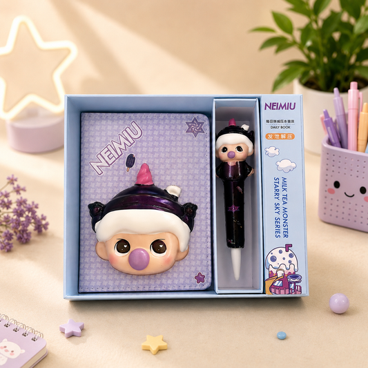 Cute Kawaii Diary & Pen Gift Set with 3D Squishy Cartoon Character