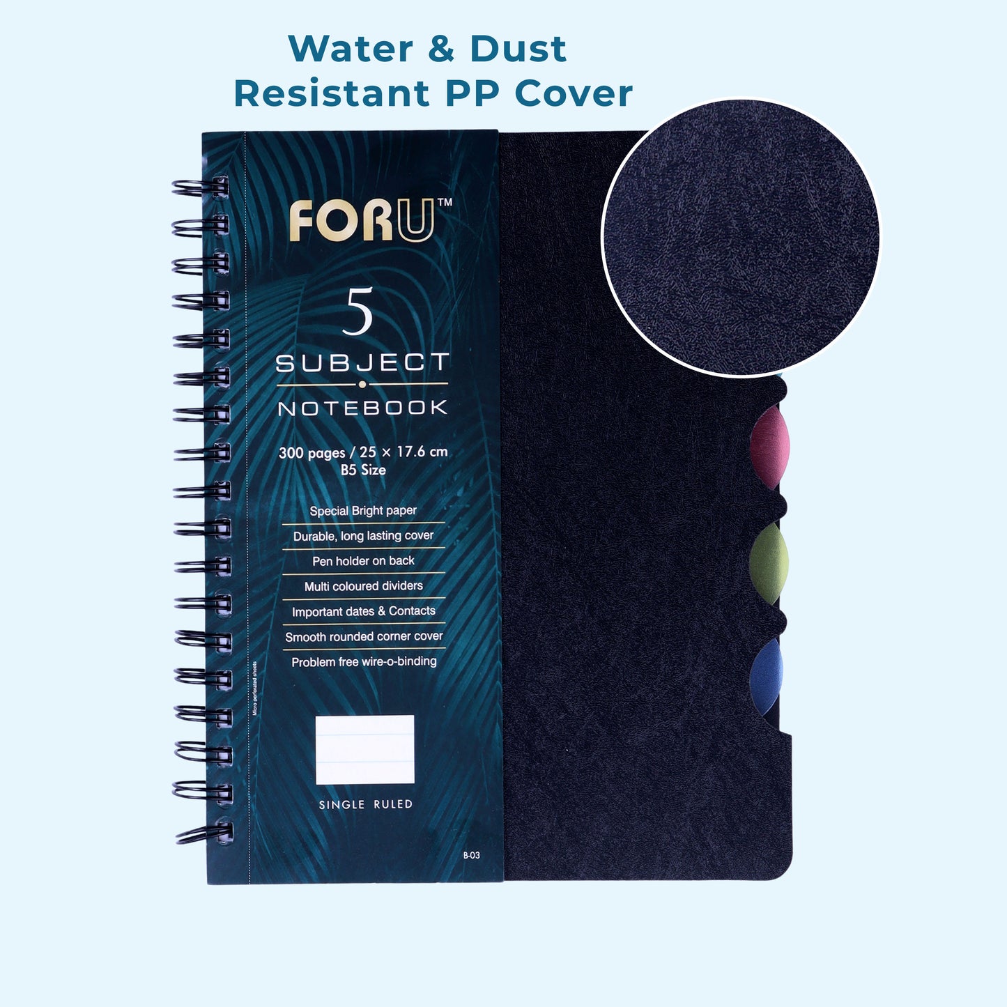 5 Subject B5 Notebook Ruled – 300 Pages Spiral Notebook with Dividers & Pen Holder