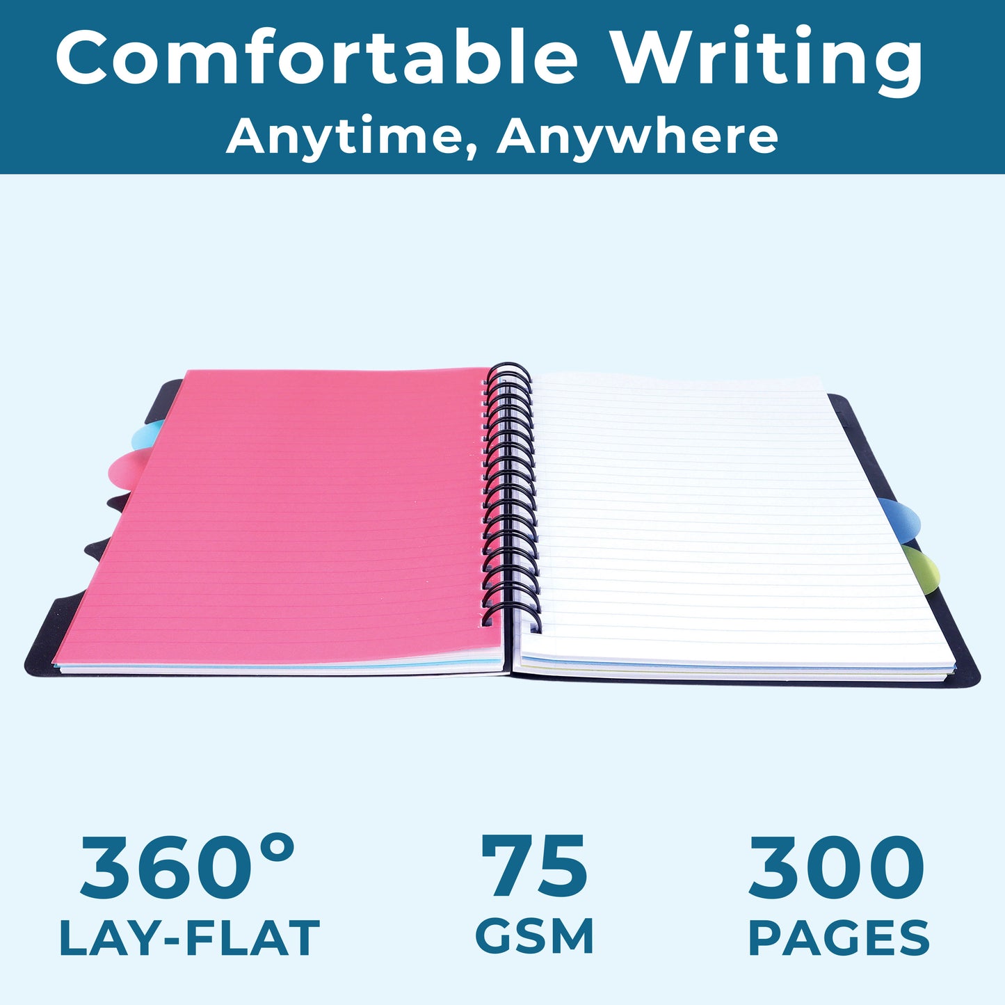5 Subject B5 Notebook Ruled – 300 Pages Spiral Notebook with Dividers & Pen Holder