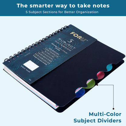 5 Subject B5 Notebook Ruled – 300 Pages Spiral Notebook with Dividers & Pen Holder