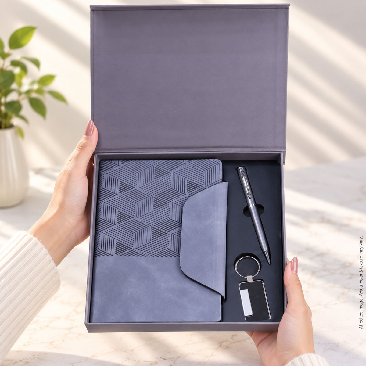 3 in 1 Gift Set | A5 Grey Notebook, Pen & Metal Keychain | Diwali Gift