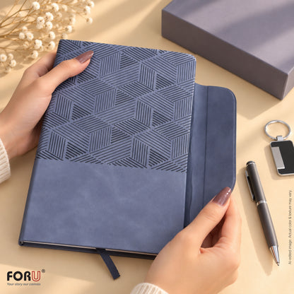 3 in 1 Gift Set | A5 Grey Notebook, Pen & Metal Keychain | Diwali Gift