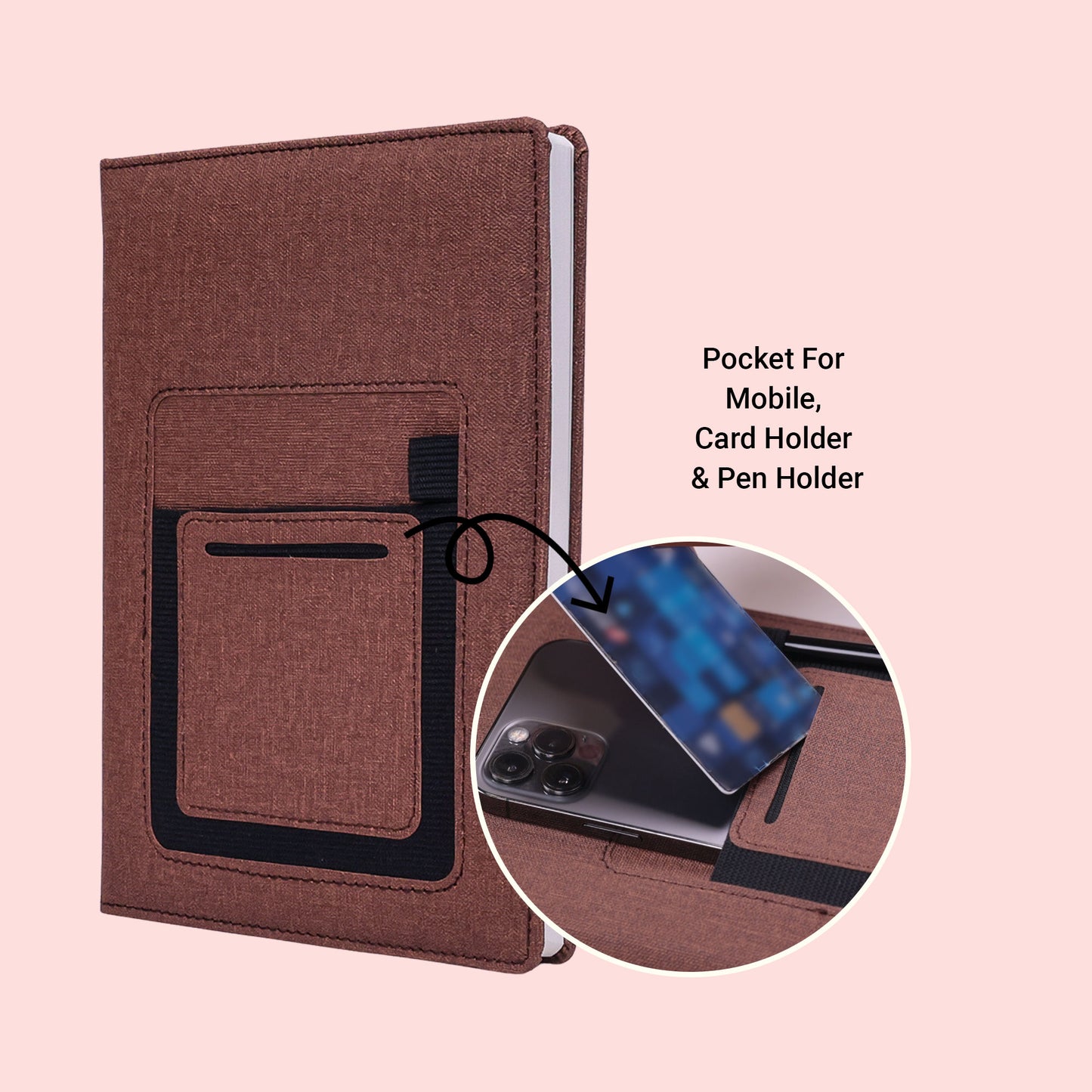 ForU Phoenix A5 Notebook Diary With Mobile & Pen Holder, Stylish Pocket