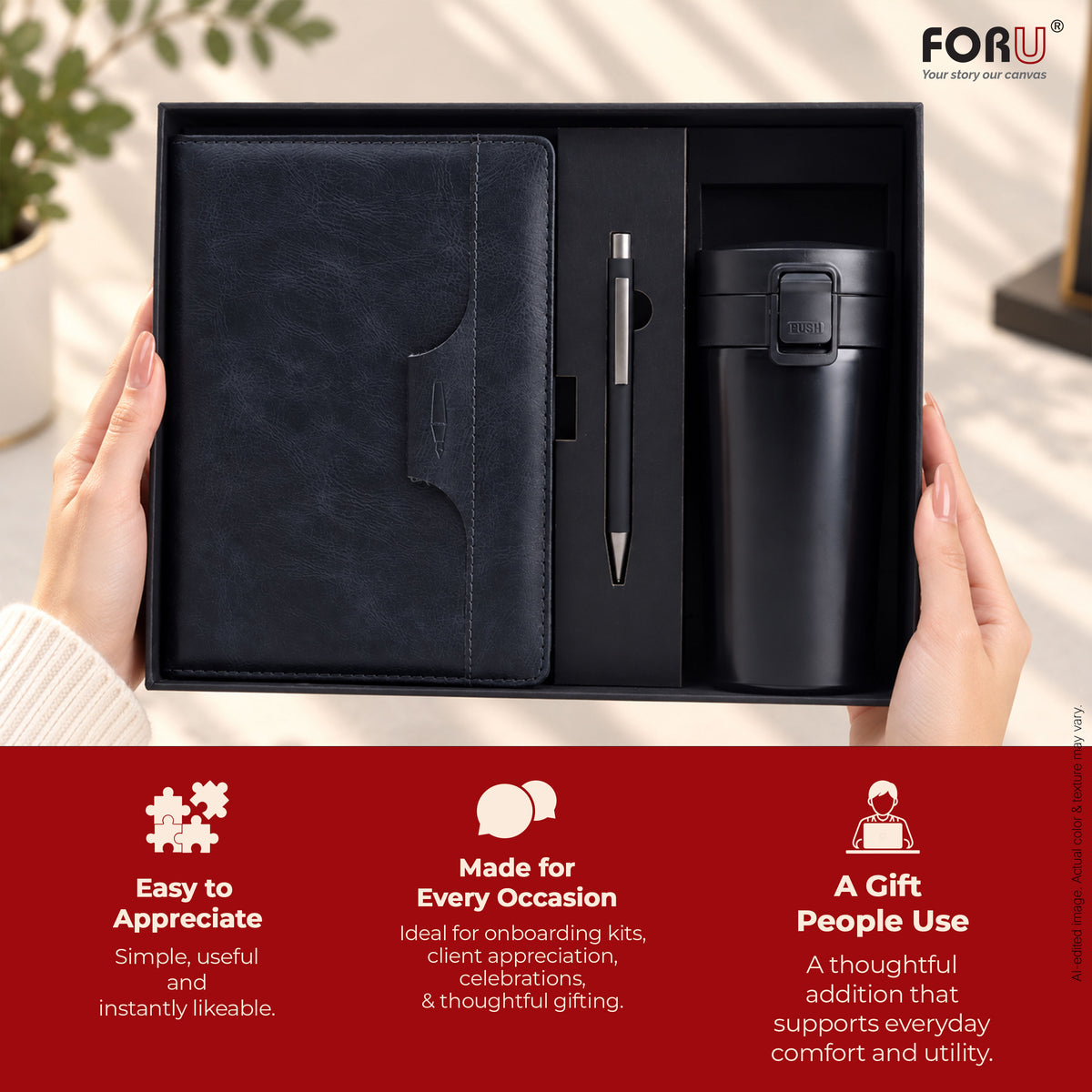 3 in 1 Gift Set | A5 Black Notebook, Matte Black Pen & Sipper Bottle