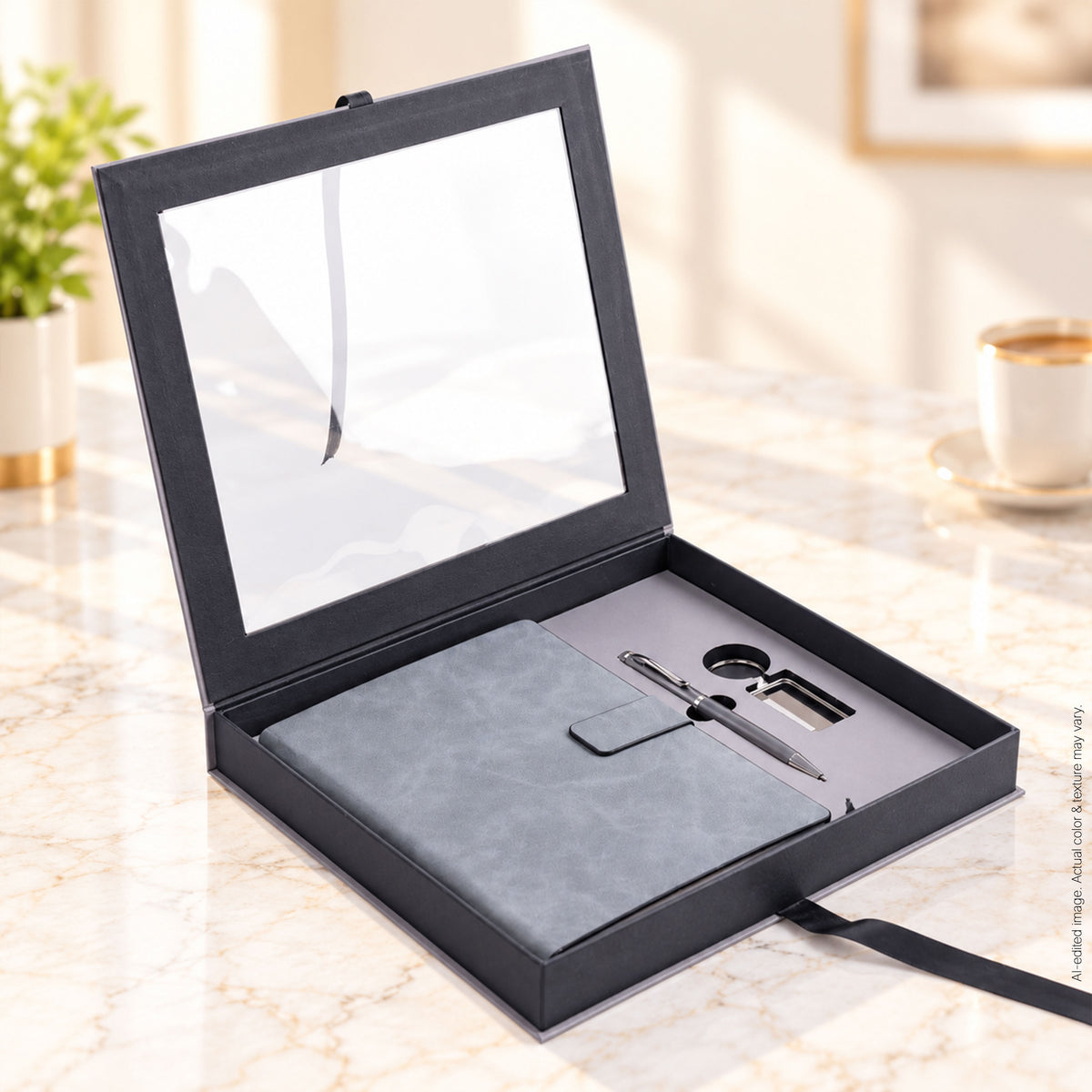 3 in 1 Gift Set | A5 Notebook, Grey Pen & Metal Keychain | Gift for Men Women