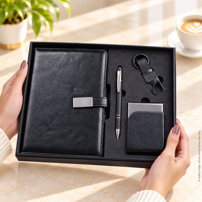4 in 1 Gift Set | A5 Notebook, Stylus Pen, Card Holder & Keychain