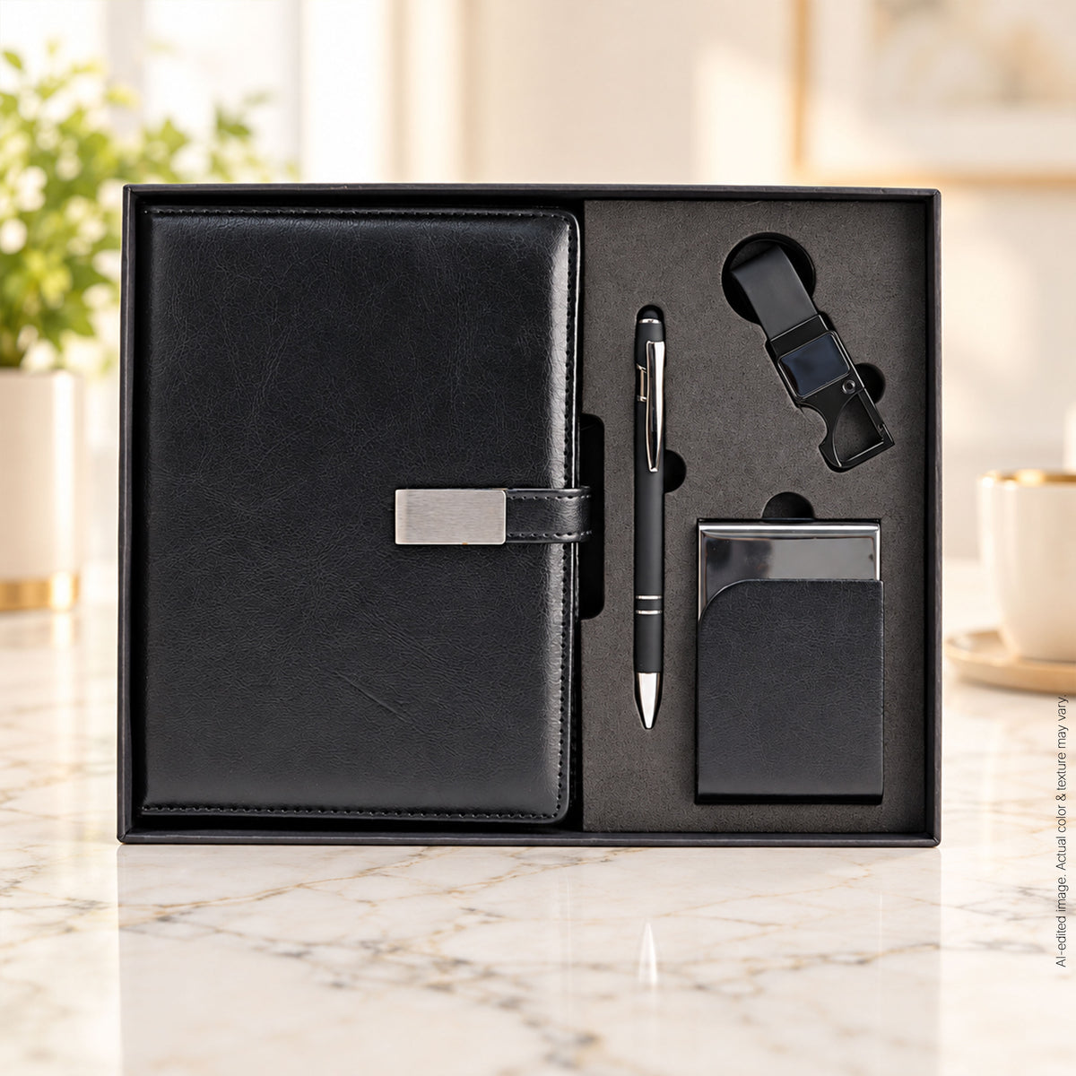4 in 1 Gift Set | A5 Notebook, Stylus Pen, Card Holder & Keychain
