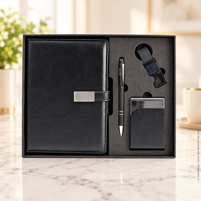 4 in 1 Gift Set | A5 Notebook, Stylus Pen, Card Holder & Keychain
