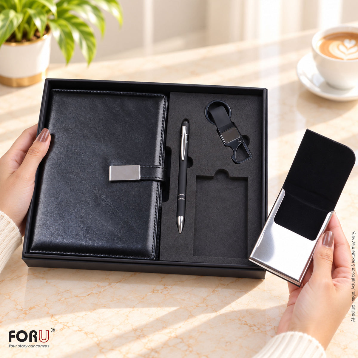4 in 1 Gift Set | A5 Notebook, Stylus Pen, Card Holder & Keychain