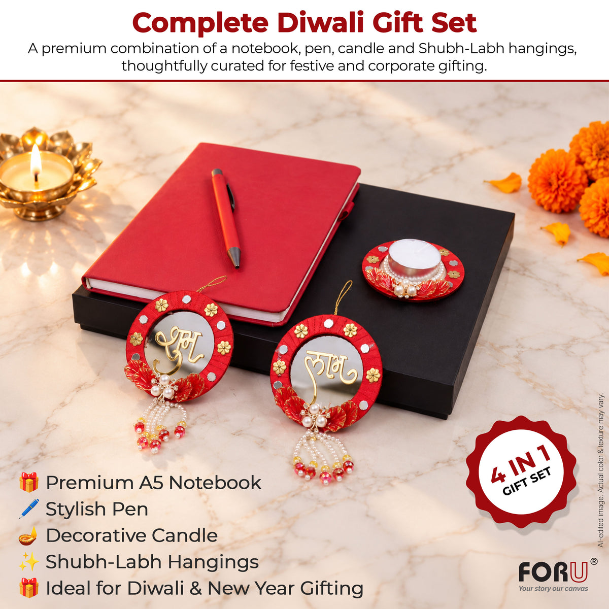 4 in 1 Diwali Gift Set | A5 Notebook, Stylus Pen, Subh Labh hanging & Decorative Candle (Copy)