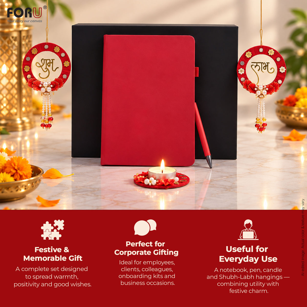 4 in 1 Diwali Gift Set | A5 Notebook, Stylus Pen, Subh Labh hanging & Decorative Candle (Copy)