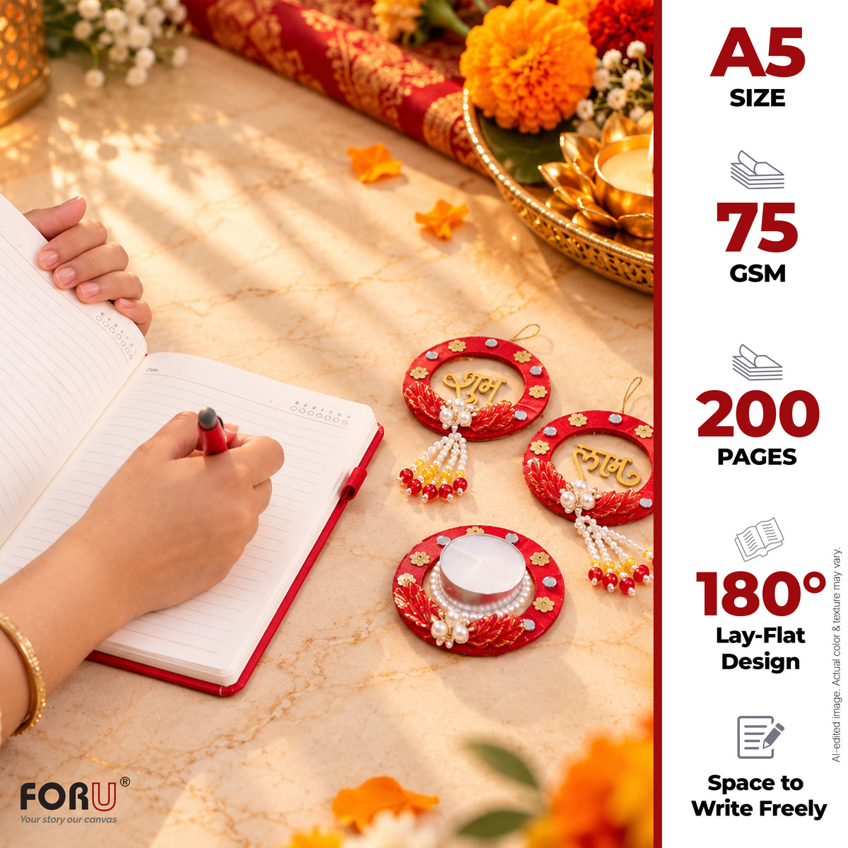 4 in 1 Diwali Gift Set | A5 Notebook, Stylus Pen, Subh Labh hanging & Decorative Candle (Copy)