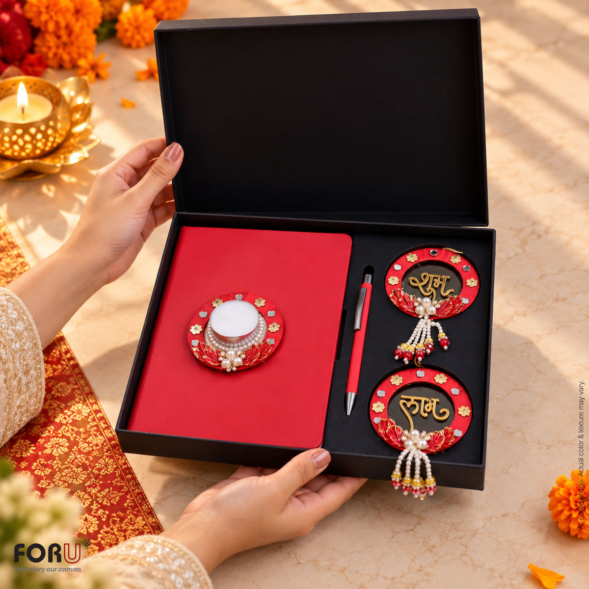 4 in 1 Diwali Gift Set | A5 Notebook, Stylus Pen, Subh Labh hanging & Decorative Candle (Copy)