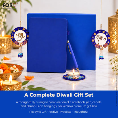4 in 1 Diwali Gift Set | A5 Notebook, Stylus Pen, Subh Labh hanging & Decorative Candle