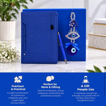 3 in 1 Gift Set | A5 Blue Notebook, Stylus Pen & Evil Eye Charm