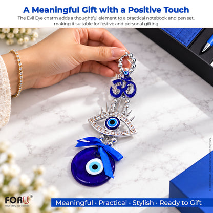 3 in 1 Gift Set | A5 Blue Notebook, Stylus Pen & Evil Eye Charm