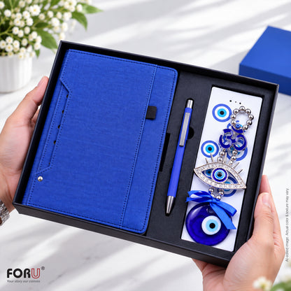 3 in 1 Gift Set | A5 Blue Notebook, Stylus Pen & Evil Eye Charm
