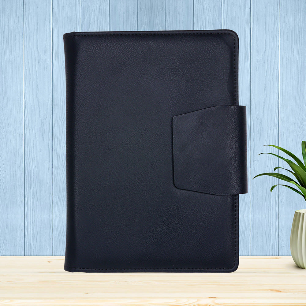 FOR U Zyric A5 Refillable Blank Journal - Card Holder, Magnetic Flap - Black