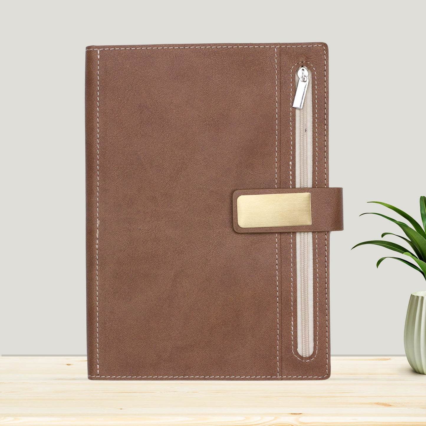 FOR U Elano A5 Zipper Pocket Blank Journal - Brown