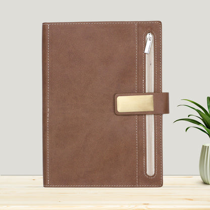 FOR U Elano A5 Zipper Pocket Blank Journal - Brown