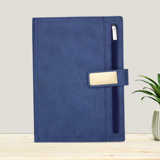 FOR U Elano A5 Zipper Pocket Blank Journal - Blue