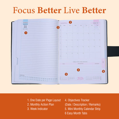 FOR U Impeccable 2026 Undated Diary with Pen Holder & Card Holder